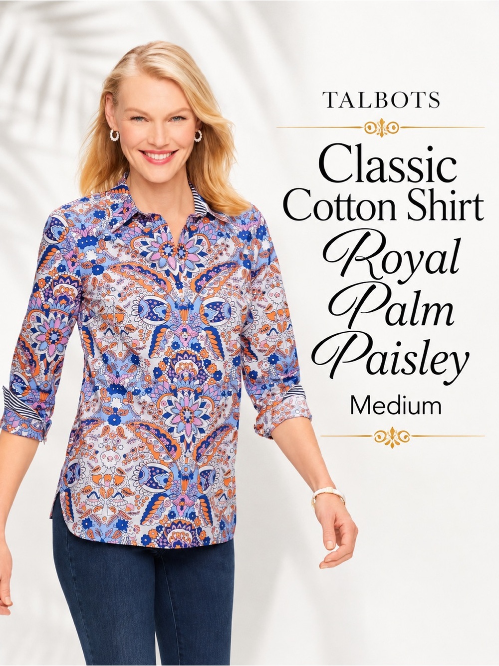 Talbots Classic Cotton Shirt Royal Palm Paisley NEW